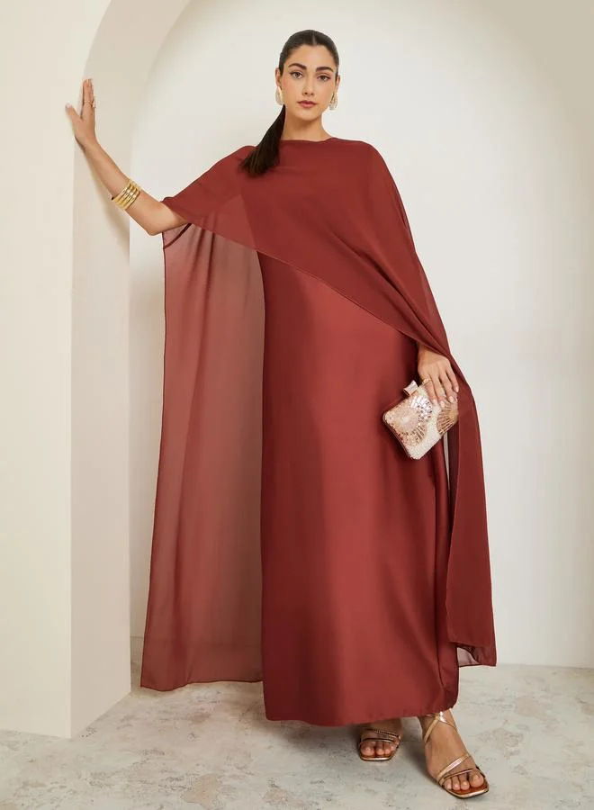 Styli Rust Rust Cape Sleeve A-Line Maxi Dress for Women | Best Price UAE